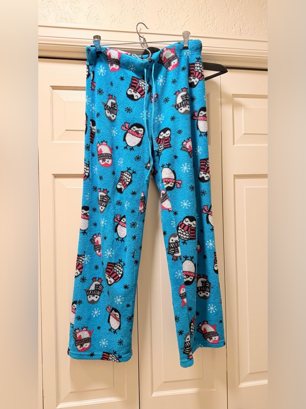 Cuddl Duds Penguin Fleece Pajama Pants Womens Small 4-6 Blue Winter Christmas